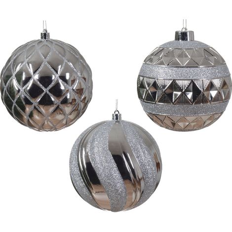 Pallina di natale Lucida con Decorazioni Argento modello assortito H12cm
