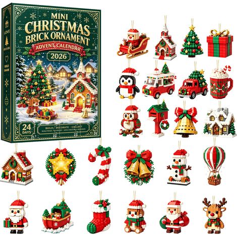 Mini-Weihnachtsbaumschmuck-Adventskalender 2026 – 24 flache 2D-Acryl-Hängeornamente – Winterdorf-Weihnachtsmotiv für den Weihnachtsbaum (1/5)