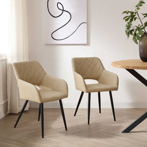 Clipop – Lot de 2 chaises de salle à manger en simili-cuir beige – Design ergonomique – Rembourrage haute densité – Hauteur d'assise 48 cm (1/5)