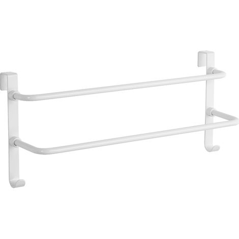 EMKE Porte Serviette double en acier Inoxydable pour portes et radiateur de salle de bain, Porte-serviettes sans perçage, 41x18x12,4cm, Blanc (1/4)