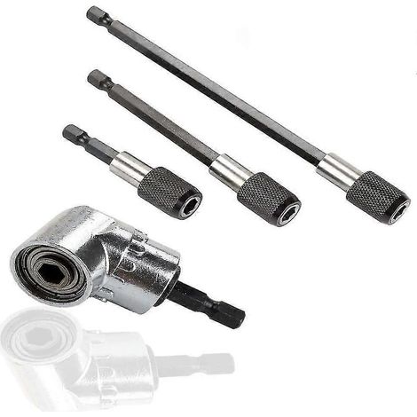 Lot de 3 embouts de tournevis magnétiques à tige hexagonale (60 mm / 100 mm / 150 mm) et adaptateur pour tournevis électrique à angle droit de 105° (1/5)