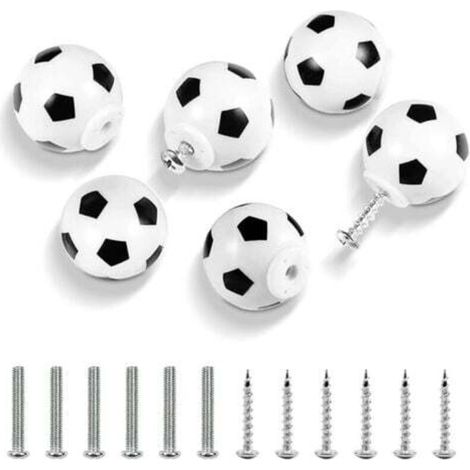 6 Kinderknöpfe und -griffe, Fußball-Schubladenknöpfe, Möbelgriffe, Kommodengriffe, Schubladenknöpfe für Kinder und Sportbegeisterte