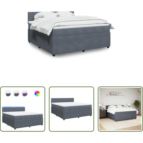 vidaXL Surmatelas - Sommier à lattes de lit et matelas Gris foncé 180x200cm Velours (1/5)