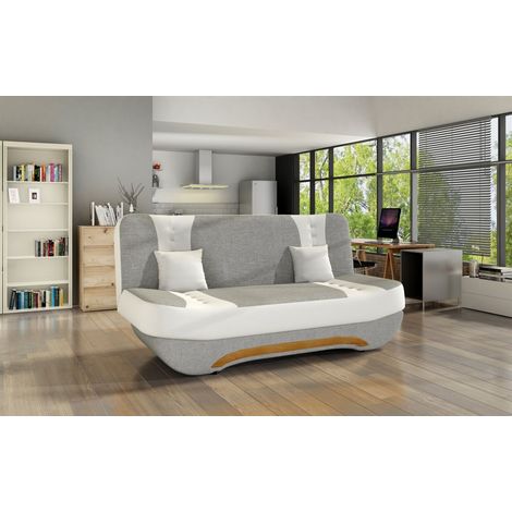 Klick-klack-Sofa Schlafsofa KANDY in Stoff Sawana / Kunstleder Hellgrau-Weiß