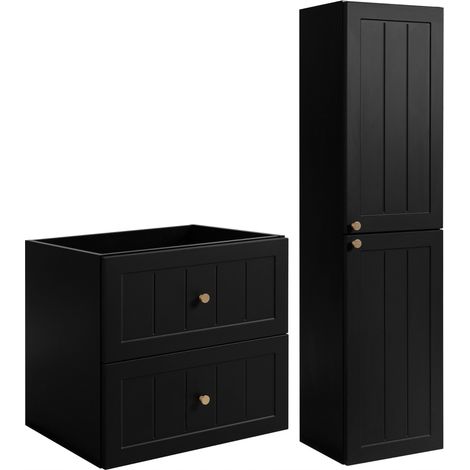 Rodan Badmöbel Set Schwarz, Waschbeckenunterschrank 46 x 60 x 57 cm und Hochschrank 27 x 35 x 136 cm, feuchtraumgeeignet