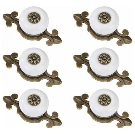 6 pièces Cuivre Blanc Boutons de meuble Boutons de tiroir en céramique Bouton de meuble vintage avec vis en alliage pouRôtiroir de meuble (1/5)