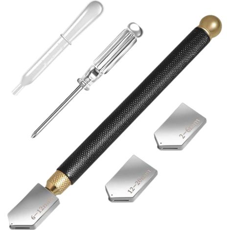 Professional Glass Cutter, 2-20mm Cutting Range, Tungsten Carbide Tip for Thick Glass Mosaic/Tile/Mirror (Black) (1/5)