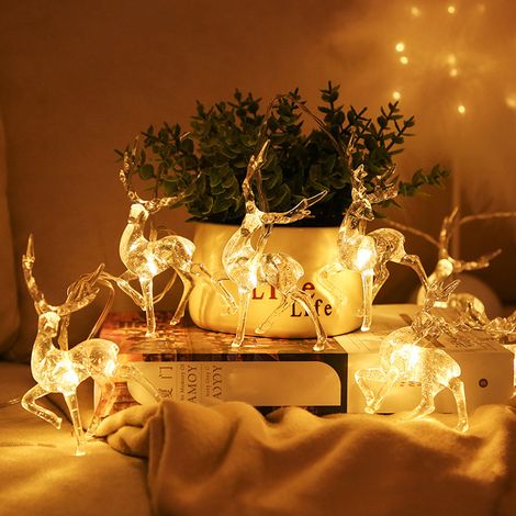 Weihnachtslichterkette mit Rentier-Motiv, 10 Lichter, warmweiß, USB-/Batteriebetrieb, zauberhafte Innendekoration, Weihnachtsgeschenk