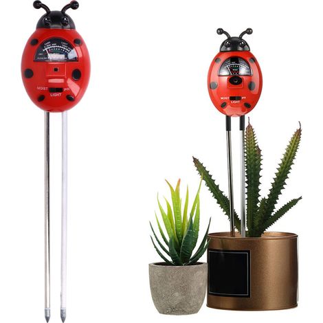 Appareil 3 en 1 : mesure de l'humidité et de l'acidité du sol, hygromètre, pH-mètre en forme de coccinelle, et mesure de l'humidité des plantes et des fleurs. (1/5)