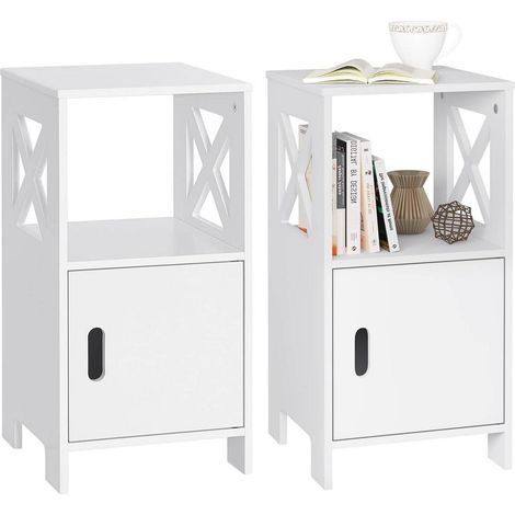 WOLTU 2er Set Nachttisch schmal Weiß, Nachtschrank mit 1 offenem Fach und 1 Fach mit Tür, 30x60x30 cm, modernes Nachtkästchen, als Beistelltisch Sofatisch, für Schlafzimmer Wohnzimmer