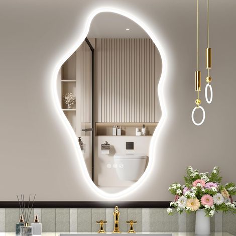 Miroir de salle de bain LED asymétrique 100x60cm STARLEAD anti-buée Bluetooth (1/5)