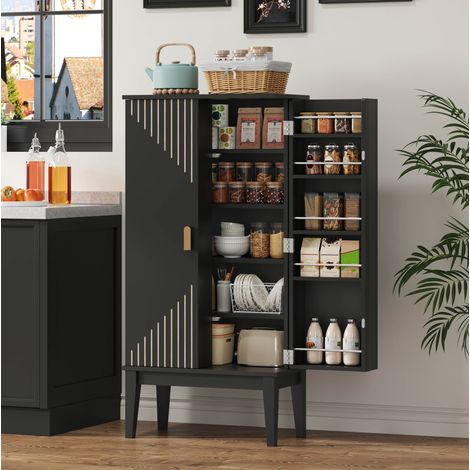 Buffetschrank 120x59x30 cm schwarz MDF mit 2 Türen und 5 Fächern im Vintage-Stil
