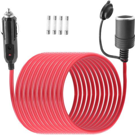 14AWG Câble rallonge pour Prise Allume Cigare, 12V 24V Câble d'extension Allume Cigare mâle à Femelle avec lumière LED et fusible 20A,pour Pompe à pneus, compresseur d'air (4M) (1/5)