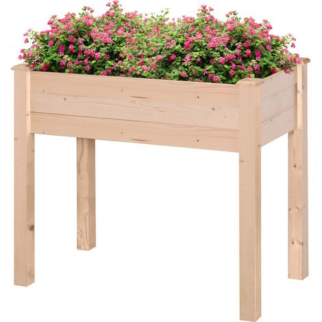 Jardinière surélevée en Bois, Carré Potager sur Pied surélevé, Trous de Drainage, Tissu non tissé, 86x46x76 bois naturel
