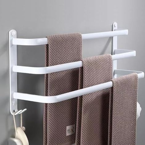 Porte-serviettes mural, 60 cm, fixation sans perçage, blanc, accessoire pour salle de bain et cuisine (1/4)