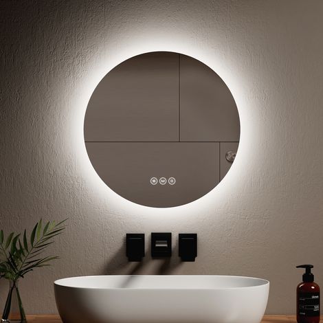 EMKE Miroir lumineux salle de bain rond diamètre 50cm, Miroir LED rétro-éclairage avec Interrupteur Tactile, Anti-buée, Miroir avec éclairage Lumière Blanche Froide/Neutre/Chaude (1/5)