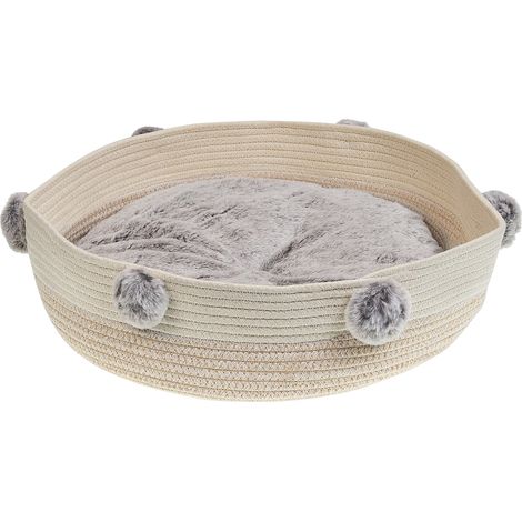 Cama para perro de algodón beige claro blanco 44 cm mascota gato asas Ortaca