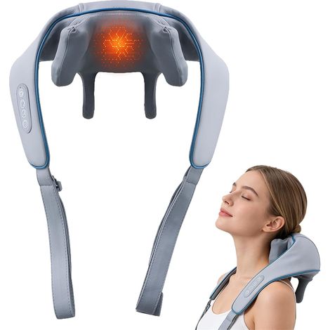Appareil de massage électrique pour la nuque - masseur de nuque sans fil - PU - Gris (1/5)
