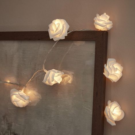Guirlande Lumineuse 1.5m Fleurs Blanches à 10 LED Blanc Chaud à Piles Blanc (1/4)