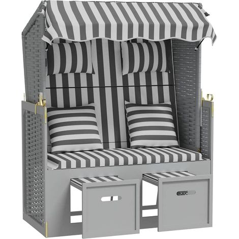 Maison Exclusive - Strandkorb Cuscini Polyrattan e Legno Massello Grigio e Bianco