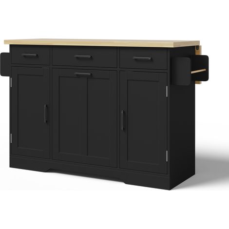 Îlot de cuisine avec plan de travail rabattable, rangement et poubelle intégrée sur roulettes 120 × 45 (70) × 87 cm (1/5)