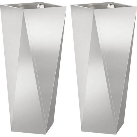Set di 2 fioriere moderne da esterno 30 x 30 x 75 cm in acciaio inox argento 020053015