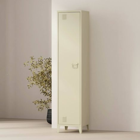 Dmora - Armario de columna Mirtillo, Mueble alto para baño o cocina, Armario alto multifuncional, Gabinete multiusos, 38x38 h180 cm, Crema (1/5)