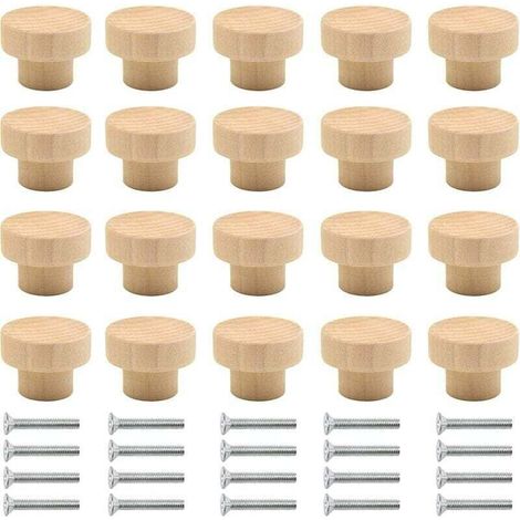 AIPERQ Lot de 20 poignées de meubles en bois naturel, boutons ronds pour armoires, portes et tiroirs (1/4)