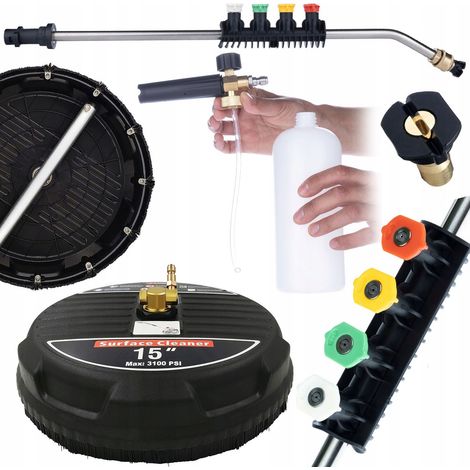 Set di Accessori per Idropulitrice – Spazzola T-Racer 15", Lancia 1/4" con 5 Ugelli, Schiumogeno 1000ml  Alta Pressione, Compatibile con Rosfix