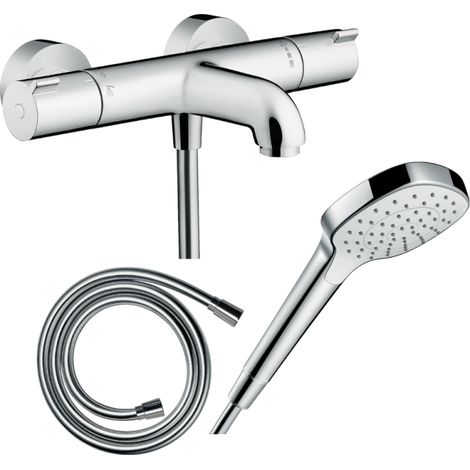 Pack mitigeur bain thermostatique HANSGROHE Ecostat 1001CL + Flexible Isiflex + Pommeau Croma Select E EcoSmart blanc/chromé
