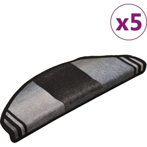 Lot de 5 Tapis d'escalier autoadhésifs - Tapis de marche pour Enfants, Aînés et Animaux 65x25 cm Noir et gris BV440091 - BonneVie (1/5)