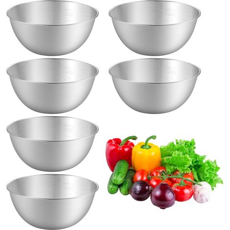 6 Pièces Bol Inox, Saladier Cul De Poule, Graduation Intérieure, Acier Inoxydable, Empilable, Cuisine (1/5)