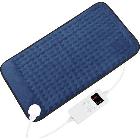 MINKUROW Almohadilla Eléctrica Con Función De Apagado Automático Con 6 Niveles De Calentamiento, Calentador De Felpa Suave De Calentamiento Rápido Y Telas Lavables A Máquina 30x60cm, Azul (1/5)