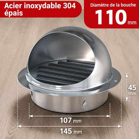 Chapeau de ventilation mural inox 304 extra épais 110 mm, dédommagement en cas de rouille, garantie 80 ans, 14,5 × 14,5 × 10,5 cm, 165 g – Livraison gratuite