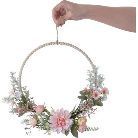 Couronne Artificielle - 1 Pièce - Fer Et Tissu - Décoration Florale - Porte Et Mur - 41 Cm (1/5)