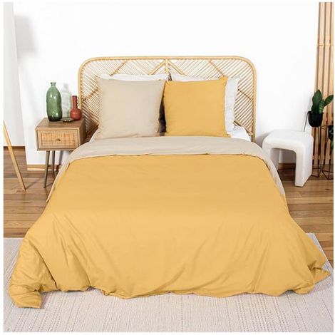 Housse de couette 220x240 cm - CÔTÉ DÉCO - Bicolore uni - Jaune - 100% coton - 52 fils/cm²