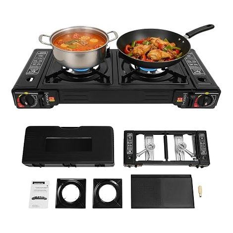 Réchaud Gaz 2 Feux Camping Gaz Portable Réchaud Camping Barbecue Gaz Camping 2500W Plaque Gaz 2 Feux Allumage Piézo Valve Surpression (1/5)