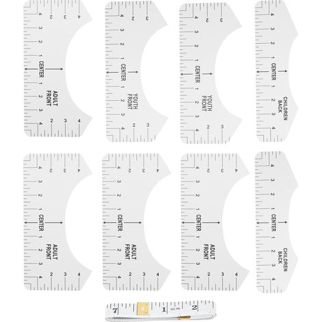 Ensemble de 9 règles d'alignement, guide de centrage, conception de contour, règle de couture pour t-shirts à col rond et col en V à faire soi-même