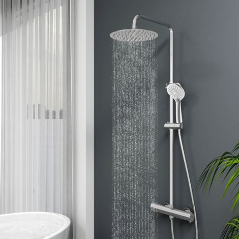 AICA colonne de douche thermostatique avec douche de tête ronde de 250 mm, douchette à main 3 fonctions, hauteur réglable,chromée (1/5)