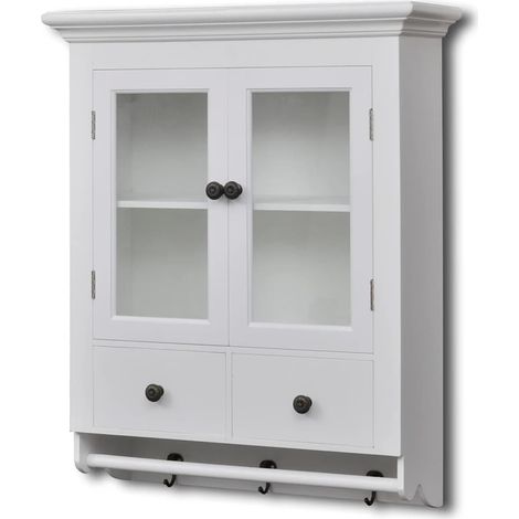 Placard mural de cuisine avec porte en verre-Meuble de rangement Bois blanc (1/5)