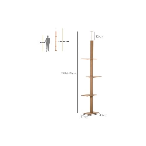Arbre à chat beige clair 43 x 27 x 228-260 cm réglable en hauteur avec griffoir et plateformes pour salon chambre et intérieur (1/5)