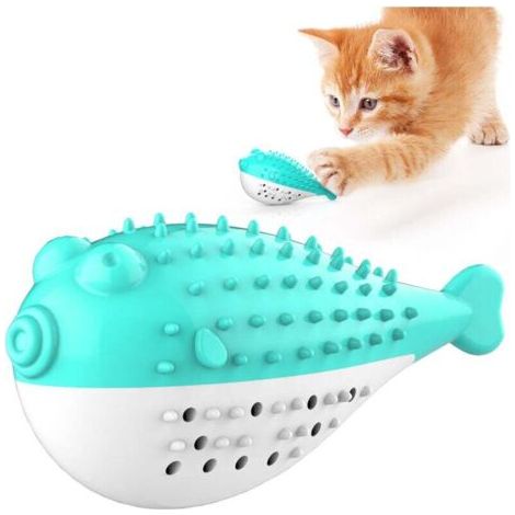 QORVA-Fournitures pour animaux de compagnie, jouets à mâcher sonores, herbe-aux-chats, poisson-globe, jouets de dentition pour chat （lac bleu）
