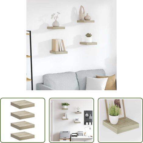 Wandregale - Schwebende Wandregale 4 Stk. Eichefarben 23x23,5x3,8cm MDF (1/5)