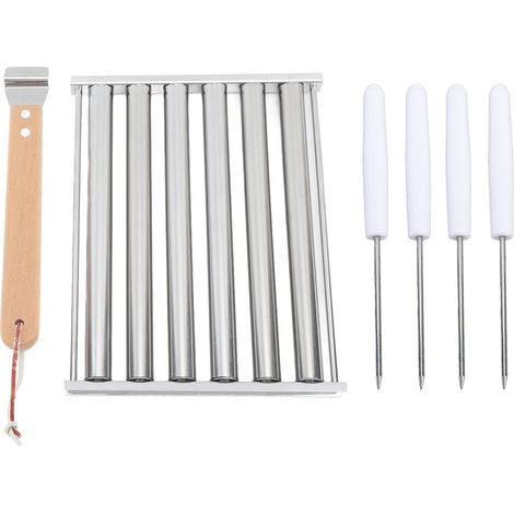Cuiseur vapeur amovible en acier inoxydable pour hot-dogs et saucisses, avec manche en bois extra long, 4 brochettes et 6 bâtonnets inclus. Accessoires de barbecue.
