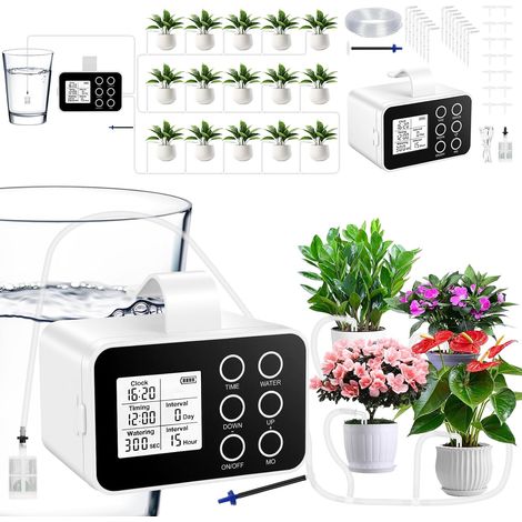 Système d'arrosage automatique d'intérieur pour 15 plantes en pot, d'irrigation goutte à goutte automatique, Rechargeabilité pour Interieur, Balcons (1/5)