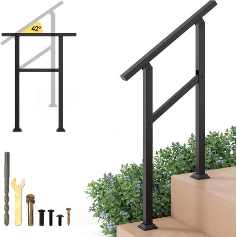 COSTWAY Corrimano per Scala, Corrimano in Metallo per 0-2/3/4 Gradini con Regolazione dell’Angolo, Portata 150 kg, Rieghiera per Terrazzo, Ingresso e Balcone(70 x 92 cm) (1/5)