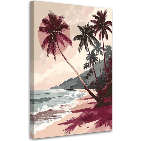 Impression sur Toile, Plage tropicale mer palmiers beige,20x30 (1/4)
