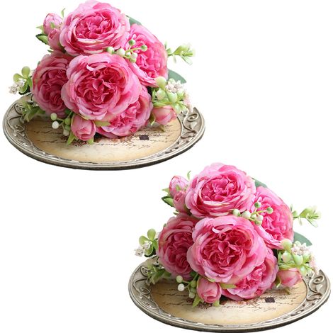 1 Bouquet fleurs artificielles, soie haute qualité, tige fil de fer, décoration mariage, intérieur extérieur