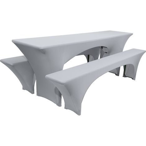 Beautissu Bierbankhusse Stretch Victoria Grau, 220x70x50 cm