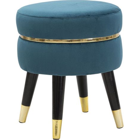 Tabouret Design "Paris" 40cm Bleu & Or (1/5)